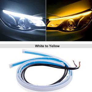 2개 12V 30/60CM LED DRL 자동차 주간 주행등 유연한 스트립 자동차 헤드라이트 화이트 방향지시등 옐로우 브레이크 플로우 라이트