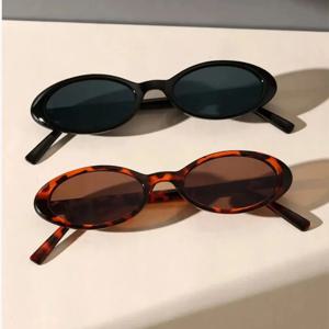 2PCS 클래식 타원형 소형 프레임 선글라스, 야외, 여행, 운전 및 해변 휴가를 위한 패션 장식용 선글라스