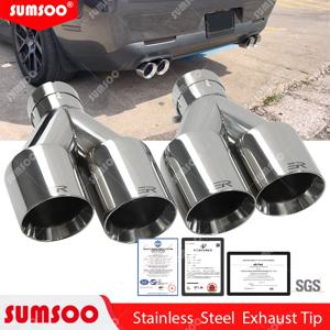 ER 1 PCS 배기 팁 자동차 수정 이중 콘센트 배기 파이프 노즐 장식 스테인레스 테일 파이프 머플러