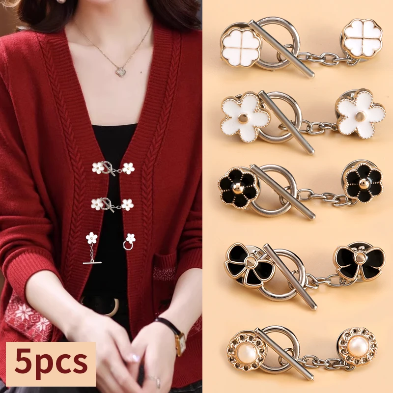 5 세트 금속 OT 버튼 업 의류, 바느질 없음, 어머니 버튼 업, 코트, 스웨터, 카디건, 여성용 장식 브로치 버튼