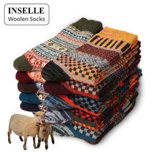 INSELLE 20/10/5/1 더블 겨울 남성 양말 두꺼운 양모 양말 스노우 부츠 용 따뜻한 남성 빈티지 스타일 남성 양말