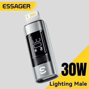 Essager Type C-조명 OTG 어댑터 디지털 디스플레이 iPhone 15 14 용 Lightning Male 커넥터에 고속 충전 Type-C Female