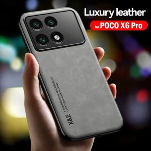 Poco X6 Pro 가죽 마그네틱 PU 자동차 홀더 Coque 용 케이스 Poco X6 Pro 커버 실리콘 범퍼 충격 방지 보호 쉘