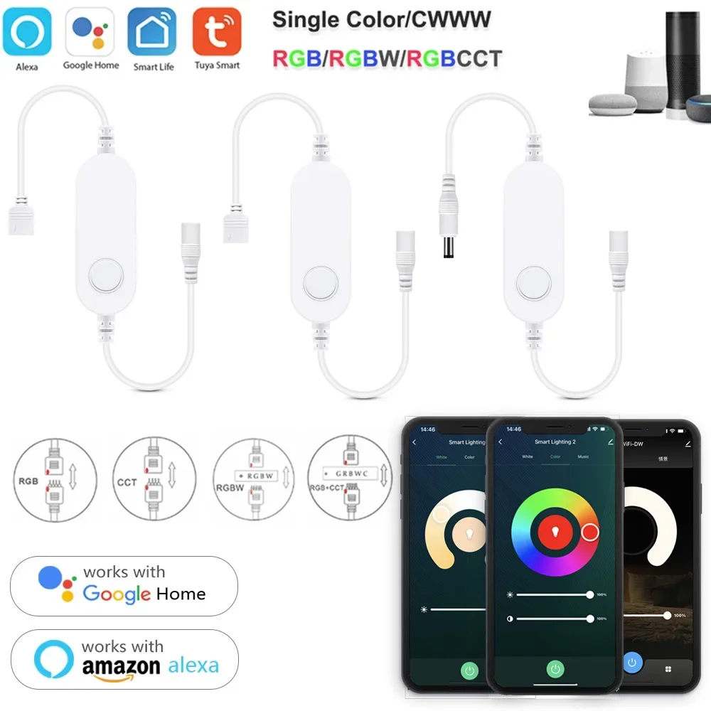 미니 Tuya Wifi Led 조광기 DC12 DC24V 5050 COB CCT/RGB/RGBW/RGBCCT Led 라이트 스트립 Alexa Google 용 단색 컨트롤러 음성
