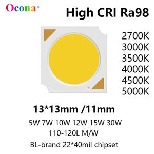 고 CRI Ra98 COB LED 칩 어레이, 따뜻한 흰색 칩 램프, 스포트라이트 다운라이트 액세서리, 020 SDCM3, 13x13mm, 3W, 5W, 10W, 15W, 18W, 30W