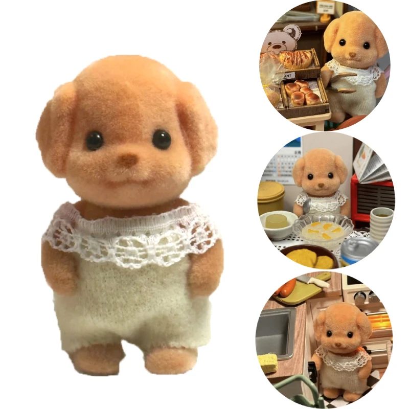 사지 움직일 수있는 숲 가족 동물 그림 푸들 몰려들 털이 입상 개 모델 장난감 인형 집 미니어처 액세서리 어린이를위한