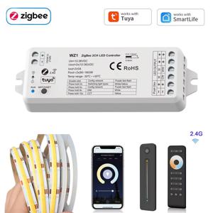 Wifi Tuya Zigbee 2CH LED 컨트롤러 DC 12V 24V 스마트 조광기, WW CW CCT 스트립 조명용 푸시 디밍 RF 2.4G 원격 제어