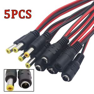5개 5.5x2.1mm 남성 여성 플러그 12V DC 전원 피그테일 케이블 잭 CCTV 카메라 커넥터 연장선 24V DC 와이어