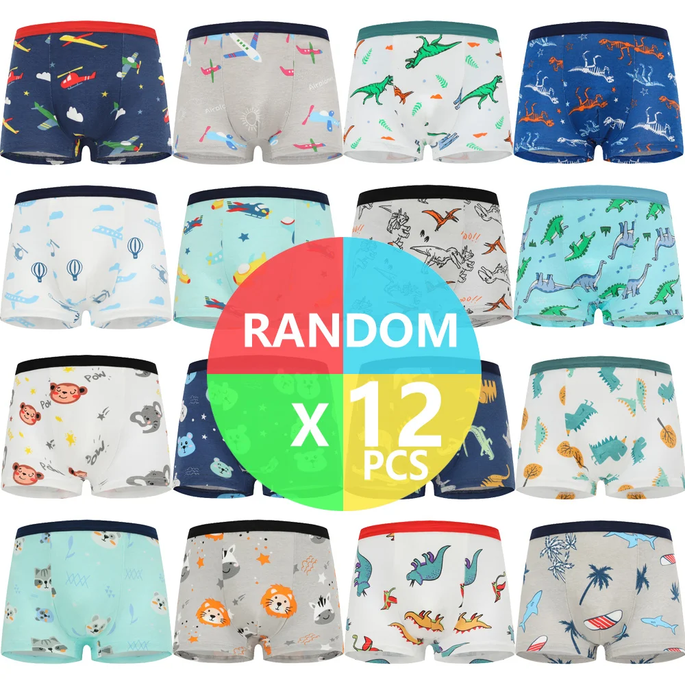 4/8/12 Pcs 소년 복서 세트 팬티 어린이 면화 속옷 아기 속옷 십대 만화 공룡 인쇄 부드러운 어린이 팬티