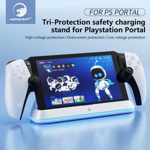 PlayStation Portal 7 RGB 조명 모드용 HONCAM 충전 도킹 스테이션 삼중 보호 안전 충전 기능이 있는 콘솔 충전기 스탠드
