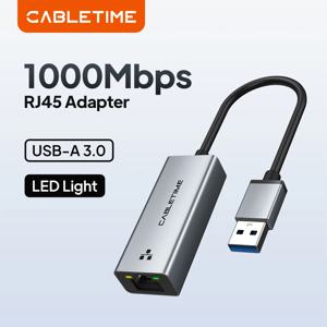 CABLETIME USB 이더넷 어댑터 100/1000Mbps USB 3.0 RJ45 네트워크 카드 Macbook 노트북 인터넷 어댑터 RJ45 어댑터