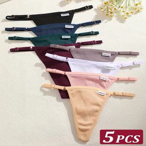 5Pcs 여성 코 튼 조정 가능한 허리 팬티 섹시 한 끈 팬티 G-문자열 솔리드 컬러 원활한 친밀 한 여성 속옷 란제리 S-XL