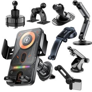 15W 범용 차량용 무선 충전기 마운트 자동 감지 전기 텔레스코픽 360 °   iPhone/삼성/자동차용 회전 주변광