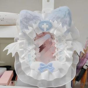 DIY 플러시 레이스 포커 카드 홀더 K팝 포토카드 케이스 리본 보우 로리타 스윗 탑로더 애니메이션 이타백 장식품 ID 카드 디스플레이