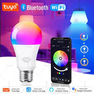 Tuya 스마트 LED 전구 E27 RGB CW 15W 20W WiFi 블루투스 Led 램프 홈 장식 조명 220V 110V Alexa Amazon Google Voice
