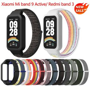 Xiaomi mi band 9 액티브 액세서리 용 스트랩 + PC 케이스 스포츠 Nyon 팔찌 correa + Redmi band 3 용 보호 범퍼 쉘 커버