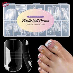 TP 150Pcs 발가락 폴리 확장 젤 발톱 듀얼 폼을위한 듀얼 네일 폼 재사용 가능한 전체 커버 몰드 아크릴 탑 폼 15 크기