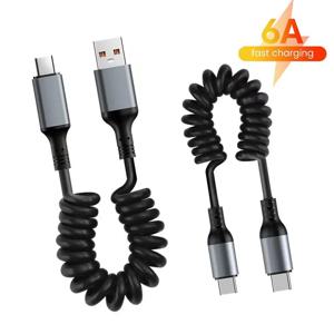 25CM ~ 1M 자동차 스프링 데이터 코드 6A 짧은 고속 충전 와이어 USB C ~ USB C 케이블 iPhone15 Huawei Xiaomi Samsung Type c 케이블