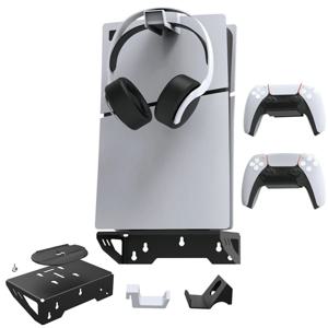 PS5/슬림 콘솔용 벽걸이 세트 브래킷 스탠드, 컨트롤러 스틸 보관 걸이 후크 홀더 포함 (PS5 액세서리용)