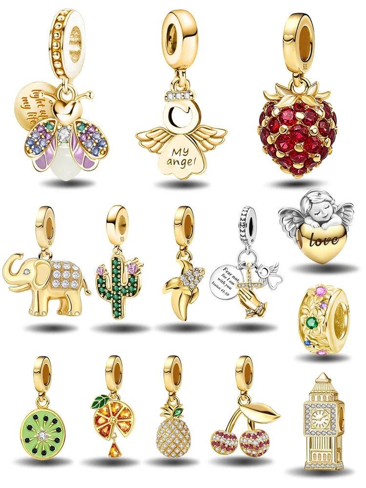 925 스털링 실버 러브 하트 반딧불 골든 시리즈 참 DIY 팔찌 목걸이 선물 고품질 파인 주얼리