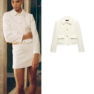 봄 신상 여성 패션 진주 가죽 울 모던 미니멀리스트 스타일리쉬 칼라 숏 코트 폴리에스터 섬유 긴팔