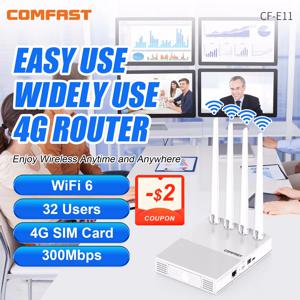 COMFAST AX300 4G LTE 모뎀 (SIM 카드 포함) WiFi6 2.4G 야외용 휴대용 핫스팟 무선 라우터 4 안테나 플러그 앤 플레이 EU 플러그 스페인용