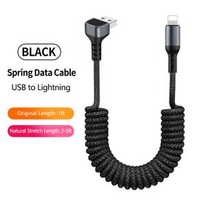 90도 코일 USB-A - USB C 케이블 신축성 있는 땋은 고속 충전 충전 코드, Samsung Galaxy, iPhone 16과 호환 가능