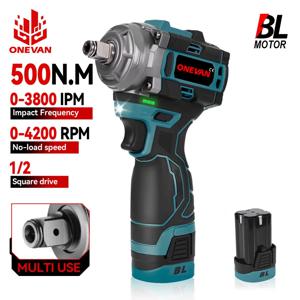 ONEVAN 500N.M 브러시리스 전동 임팩트 렌치 1/2인치 무선 핸드헬드 스크루드라이버 드릴 렌치 공구 (리튬 이온 배터리 포함)