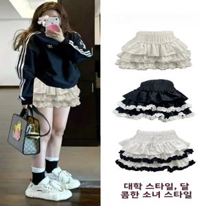 발레 스타일 호박 퍼프 숏 스커트 더블 레이어드 케이크 디자인 하이 웨이스트 플레어 하프 길이 여아 패션 가을 트렌드