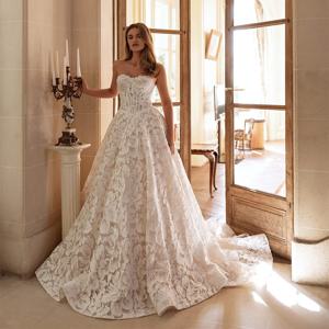 럭셔리 풀 레이스 A라인 웨딩드레스 섹시한 백리스 슬리브리스 맞춤 제작 가능한 특별한 날을 위한 신부 드레스