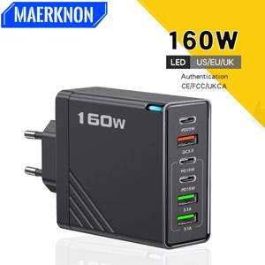 멀티 포트 USB 충전기 160W 타입 C 고속 충전 휴대폰 어댑터 (아이폰, 삼성, 샤오미, 화웨이용) EU/US 플러그 벽면 충전기