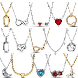 눈부신 정교한 매력 여성용 주얼리 생일 파티 선물 925 스털링 실버 지르콘 달 리본 원형 하트 목걸이