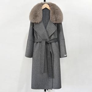 리얼리티 퍼 코트 울 여성 가을 여우털 재킷 신상 패션 따뜻한 울 코트 봄 롱 빅 리얼 퍼 칼라 우아함