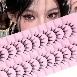 10쌍의 인조 속눈썹 풍성한 고양이 눈매 - 메이크업 및 속눈썹 연장용으로 매우 길고 두껍습니다.