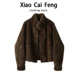 여성용 인조 밍크 숏 코트 재킷 겨울용 두꺼운 스탠드 칼라 일체형 가죽 퍼 아우터웨어 스타일리쉬 출퇴근룩