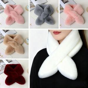 귀여운 인조 토끼털 크로스 스카프 넥 워머 여성용 단색 플러시 두꺼운 겨울 털 칼라 다용도 액세서리
