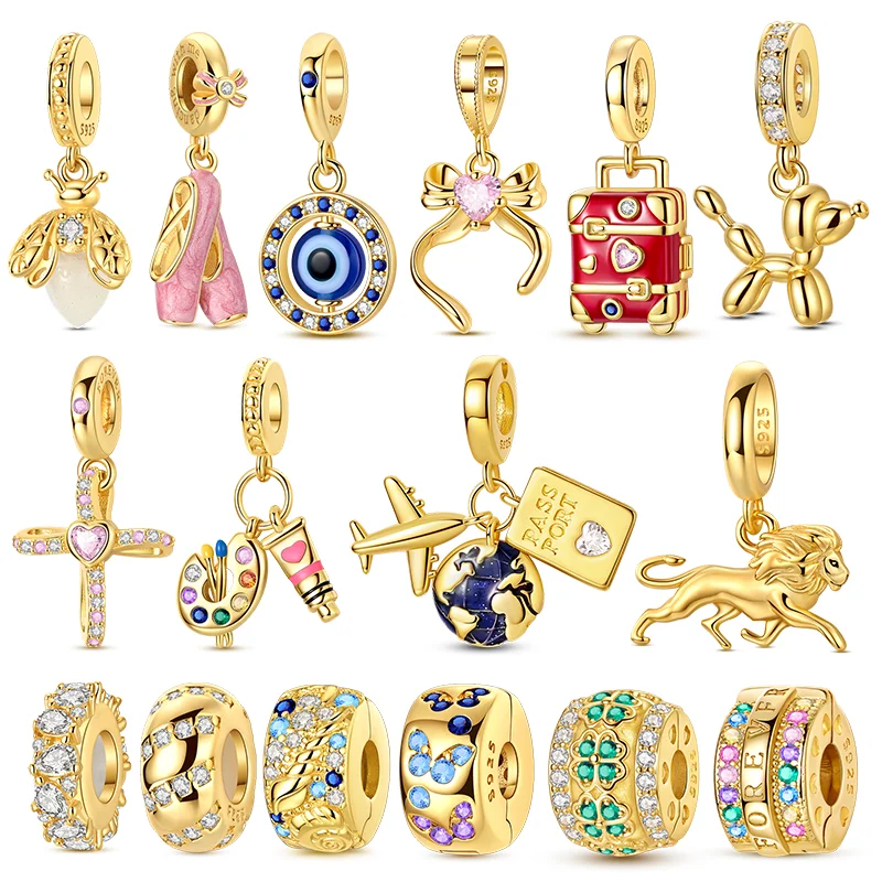 새로운 925 실버 참 비즈 십자가 악마의 눈 강아지 리본 참 펜던트 오리지널 팔찌 여성용 주얼리 선물 DIY