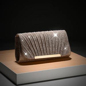 결혼식 저녁 식사를 위한 스팽글 패턴 가죽과 크리스탈이 있는 럭셔리 여성용 크로스바디 이브닝 백 주름진 둥근 바닥 클러치