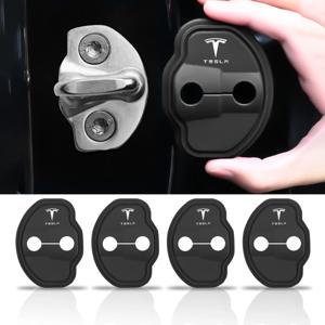 2/4개 실리콘 자동차 도어 잠금 커버 보호 버클 스티커 테슬라 모델 3 모델 S X 모델 Y 로드스터 스페이스 X 사이버트럭용