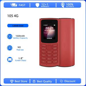 오리지널 리퍼비시드 105 4G 듀얼 심 GSM 900/1800 언락 휴대폰 러시아어 아랍어 히브리어 키보드 핀란드 제조