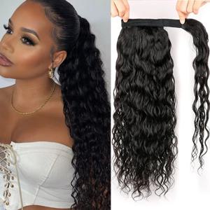 물결 모양 랩어라운드 포니테일 인모 연장 100% 리얼 버진 생모 브라질리언 클립인 여성용 내추럴 블랙