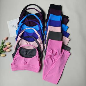 여성용 요가복 2종 세트, 심리스 피트니스 짐 운동복, 홀터 스포츠 브라와 매칭되는 임팩트 레깅스, 운동 세트, 짐 의상