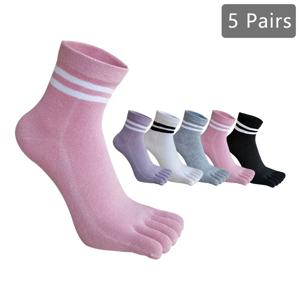 1/5 쌍 다섯 손가락 양말 여자 여자 줄무늬 면화 단단한 땀 흡수 부드러운 내구성 발가락 짧은 양말 학생 4 계절