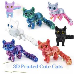 6.3/4.72인치 3D 프린팅 귀여운 고양이 움직이는 관절 피젯 장난감 스트레스 해소 감압 데스크탑 장식품 어린이 장난감 선물