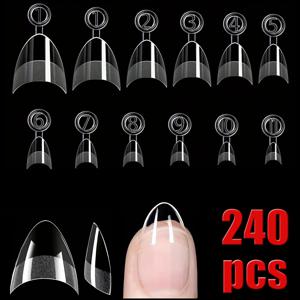 120/240개 하프 커버 아몬드 모양 인조 손톱, 하프 매트 프리 버프 아크릴 손톱, 엑스트라 숏 아몬드 모양 젤 네일 팁, 12가지 사이즈