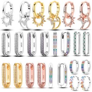 오리지널 925 스털링 실버 컬러풀 골드 로즈 골드 빅 후프 귀걸이 여성용 결혼식 아내 여자친구 선물