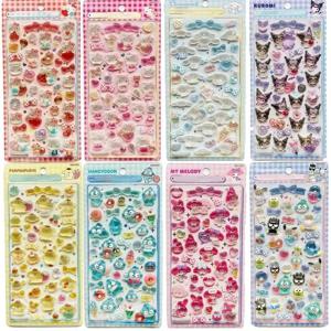 귀여운 애니메이션 헬로키티 쿠로미 시나모롤 3D 산리오 스티커 투명 젤리 크리스탈 장식 스티커 전화 케이스 DIY 어린이 장난감