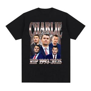 Comical Charlie Kirk RIP 1993-2025 정치 기념 레트로 그래픽 남성과 여성 여름 프린트 퓨어 티셔츠