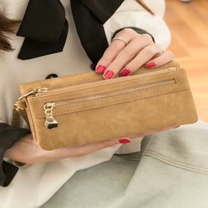 레트로 패션 여성 긴 지갑 대용량 더블 접이식 멀티 카드 슬롯 지갑 다기능 더블 지퍼 핸드백