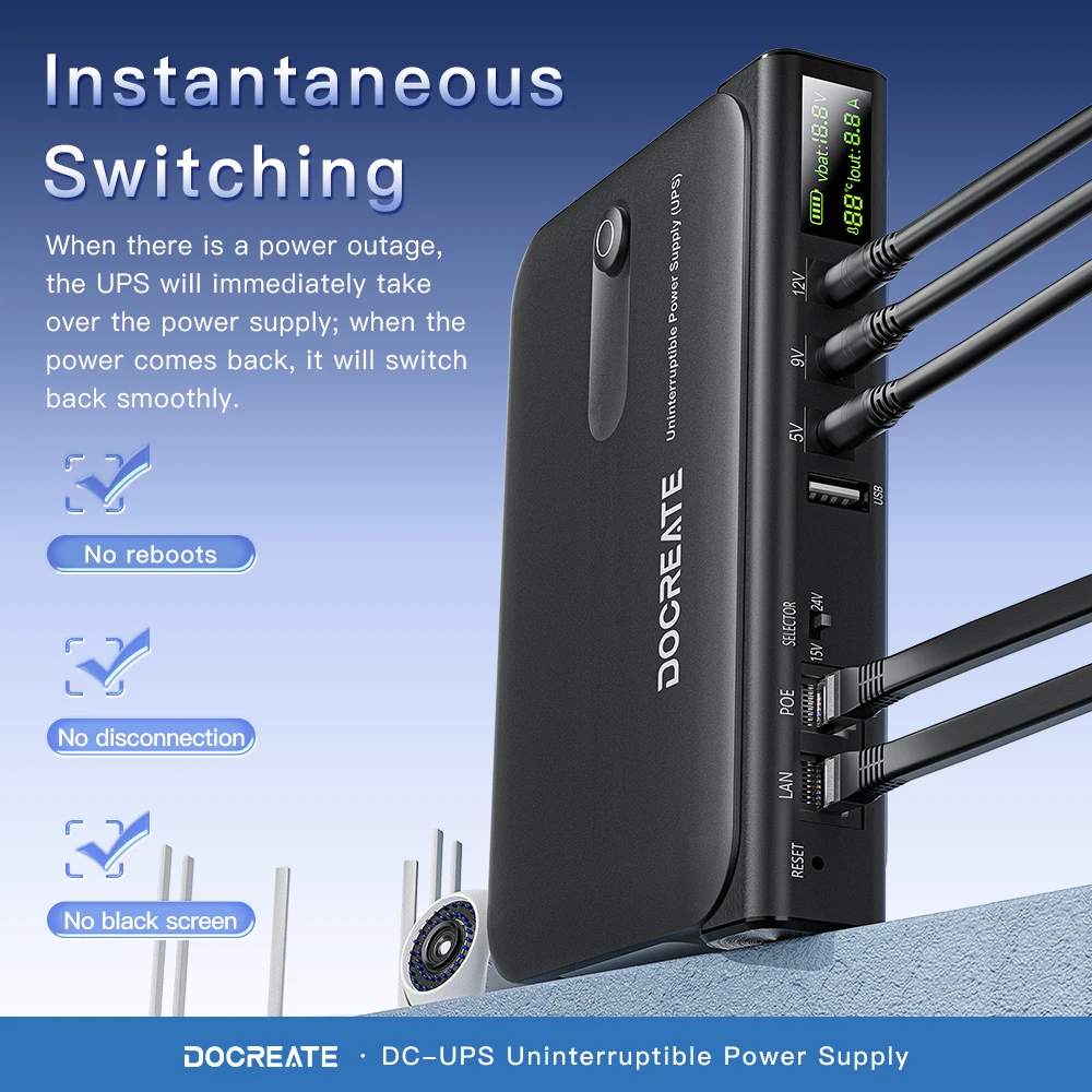 라우터 CCTV 모뎀용 Protable 36W DC UPS 백업 전원 공급 장치 5V/9V/12V 출력 배터리 없음 EU/US 플러그 무정전 전환